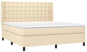 vidaXL Κρεβάτι Boxspring με Στρώμα &amp; LED Κρεμ 180x200 εκ. Υφασμάτινο