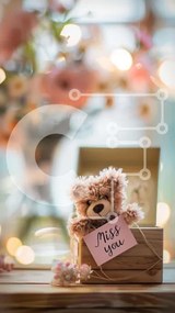 Intra Συλλεκτικό Ξύλινο Παζλ Plywood  4mm - Teddy Bear και κάρτα «Miss You». Σε Ξύλινο Κουτί - Διαστάσεις Puzzle: 10x10 cm – 25 κομμάτια