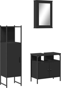 vidaXL Σετ Επίπλων Μπάνιου 3 Τεμαχίων Μαύρο από Τεχν. Ξύλο