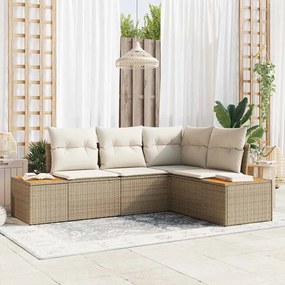vidaXL Σετ Καναπέ Κήπου με μαξιλάρι 4 pcs Μπεζ Πολυ ράταν
