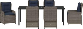vidaXL Σέτ φαγητού για κήπο 7 pcs Γκρι Πολυ ράταν