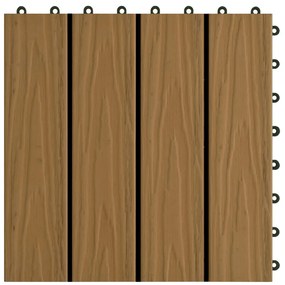 vidaXL Πλακάκια Deck 11 τεμ. Ανάγλυφα Χρώμα Teak 30x30 εκ. 1 μ² WPC