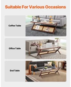 VEVOR Rattan Coffee Table Z-Shaped Rattan Coffee Table 1-Tier for Living Room