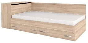 Κρεβάτι ημίδιπλο TINA με 2 συρτάρια, μπαούλο 125x78x43cm και στρώμα 120x22x190cm, Sonoma 194x75x124cm-GRA150