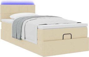 vidaXL Οθωμανικό κρεβάτι με στρώμα &amp; LEDs Cream 90x190cm ύφασμα