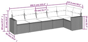 vidaXL Σαλόνι Κήπου 6 Τεμαχίων από Γκρι Συνθετικό Ρατάν με Μαξιλάρια