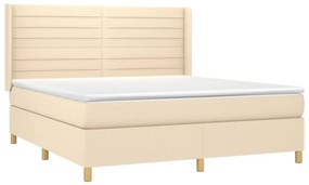 Κρεβάτι Boxspring με Στρώμα &amp; LED Κρεμ 180x200 εκ. Υφασμάτινο - Κρεμ