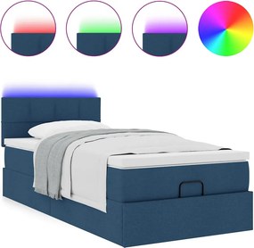 vidaXL Οθωμανικό κρεβάτι με στρώμα &amp; LEDs Μπλε 90x200 cm Ύφασμα