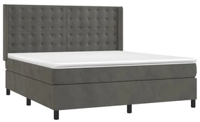 vidaXL Κρεβάτι Boxspring με Στρώμα Σκούρο Γκρι 180x200 εκ. Βελούδινο