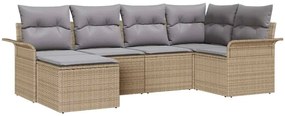 vidaXL Σετ Καναπέ Κήπου με μαξιλάρι 6 pcs Μπεζ Πολυ ράταν
