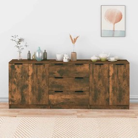 vidaXL Μπουφές 3 Τεμαχίων Καπνιστή Δρυς από Επεξεργασμένο Ξύλο