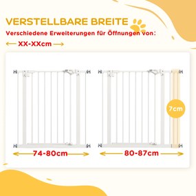 Dog Door Gate Barrier Pet Gate Metal Plastic 74-87cm Λευκό