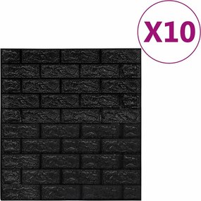 vidaXL 3D Τούβλα Ταπετσαρίας Αυτοκόλλητα Μαύρα 10 τεμ.