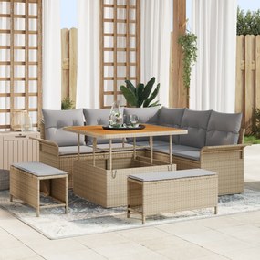vidaXL 8 Τεμ Σετ Καναπέ Κήπου με Μαξιλάρια Μπεζ Πολυ Ρατάν