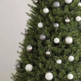 VidaXL Χριστουγεν. Μπάλες Σετ 60 τεμ με Κορυφή & 150 LED Λευκό/Γκρι
