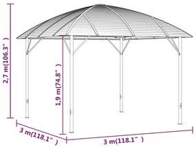 vidaXL Κιόσκι με Πλευρικά Τοιχώματα& Αψίδα και Οροφή Ανθρακί 3 x 3μ.