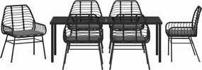 vidaXL Σέτ φαγητού για κήπο 7 pcs Μαύρο συνθετικό ρατάν