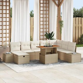 vidaXL Σετ Καναπέ Κήπου με αποθήκευση 9 pcs Μπεζ Πολυ ράταν