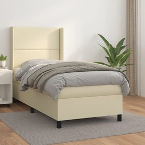 vidaXL Κρεβάτι Boxspring με Στρώμα Κρεμ 100x200εκ. από Συνθετικό Δέρμα