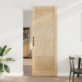 vidaXL Συρόμενη Πόρτα με σετ υλικών 83x232 εκ. από Συμπαγές Ξύλο Πεύκου