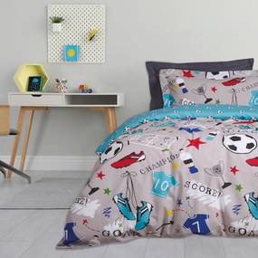 Σετ Παπλωματοθήκη 2 Όψεων Polycotton Μονή 160x240εκ. Kid Line 4875 Γκρι-Κόκκινο-Τυρκουάζ Das Kids