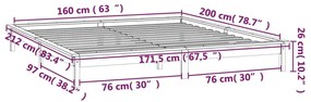 Πλαίσιο Κρεβατιού με LED Γκρι 160 x 200 εκ. από Μασίφ Ξύλο - Γκρι