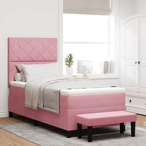vidaXL Κρεβάτι με ελατήρια με στρώμα Ροζ 90 x 190 cm Βελούδο