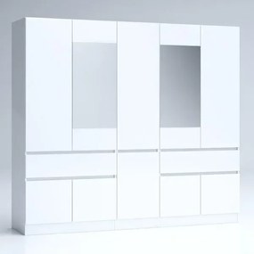 Ντουλάπα Toni τετράφυλλη με δυο συρτάρια και καθρέφτη, Λευκή 225x200x52cm - GRA901