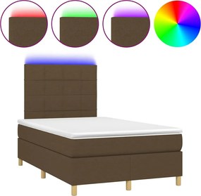 vidaXL Κρεβάτι Boxspring με Στρώμα &amp; LED Σκ.Καφέ 120x190εκ. Υφασμάτινο