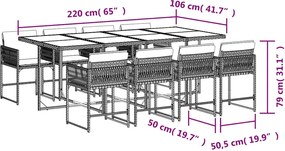 vidaXL Σετ Τραπεζαρίας Κήπου 9 τεμ. Γκρι Συνθ. Ρατάν με Μαξιλάρια