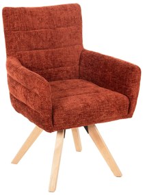 DINING ARMCHAIR GAZER  REDDISH BROWN FABRIC-RUBBERWOOD LEGS 66x63x91Hcm.