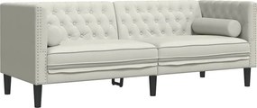 vidaXL Σετ Καναπέδων Chesterfield 2 Τεμαχίων με Βάσεις, Κρεμ Βελούδινο