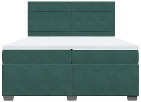 vidaXL Κρεβάτι Boxspring με Στρώμα Σκούρο Πράσινο 200x200εκ. Βελούδινο