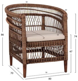 ΠΟΛΥΘΡΟΝΑ MALAWI HM9635.01 ΞΥΛΟ ΜΑΟΝΙ ΜΕ RATTAN ΚΑΦΕ-ΛΕΥΚΟ ΜΑΞΙΛΑΡΙ 80x70x86Υεκ.