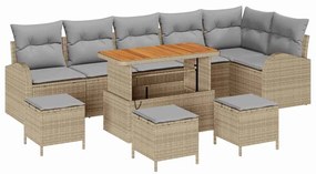 vidaXL Σετ Καναπέ Κήπου με μαξιλάρι 10 pcs Μπεζ Πολυ ράταν