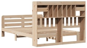 Κρεβάτι Βιβλιοθήκη Χωρίς Στρώμα 150x200 εκ Μασίφ Ξύλο Πεύκου - Καφέ
