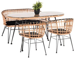 OUTDOOR LOUNGE SET 4PCS ALLEGRA  SYNTH.RATTAN IN BEIGE-METAL IN BLACK