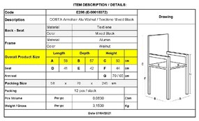 COSTA ΠΟΛΥΘΡΟΝΑ DINING ΑΛΟΥΜΙΝΙΟΥ, ΑΠΟΧΡΩΣΗ ΚΑΡΥΔΙ TEXTILENE ΜΑΥΡΟ