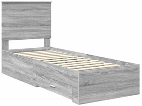 vidaXL Σκελετός Κρεβατιού με συρτάρι Γκρι Σονομά και Ασημί 75 x 190 cm