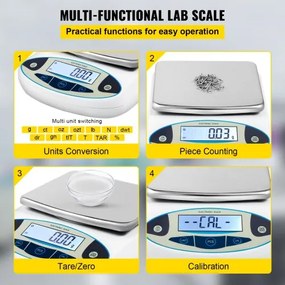 VEVOR Analytical Balance, 5000g x 0,01g Accuracy Lab Scale, High Precision Electronic Analytical Balance, 13 Units Conversion, Counting Function, LCD Display, for Lab University Jewelry (5000g, 0,01g)