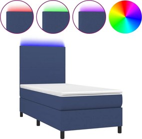 vidaXL Κρεβάτι Boxspring με Στρώμα &amp; LED Μπλε 90x190 εκ. Υφασμάτινο