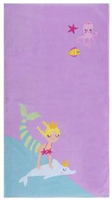 Πετσέτα Θαλάσσης Παιδική Mermaid Having Fun Lilac Nef-Nef Θαλάσσης 70x120cm 100% Βαμβάκι