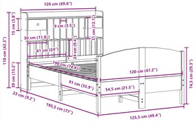 Κρεβάτι Βιβλιοθήκη Χωρίς Στρώμα 120x190 εκ Μασίφ Ξύλο Πεύκου - Καφέ