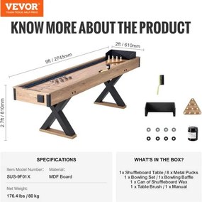 VEVOR 274,3 cm Shuffleboard Table 2 in 1 Shuffleboard and Bowling Combo Set