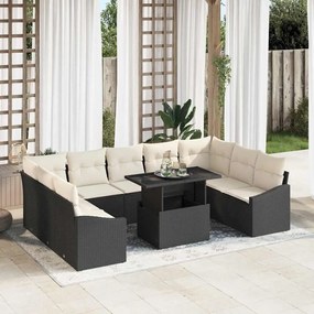 vidaXL Σετ Καναπέ Κήπου 10 pcs Μαύρο, Κρέμα 100 x 55 x 73 εκ