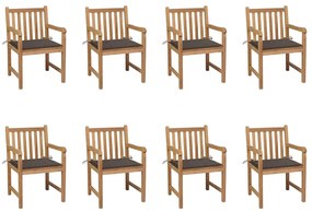vidaXL Καρέκλες Κήπου 8 Τεμαχίων Μασίφ Ξύλο Teak με Taupe Μαξιλάρια