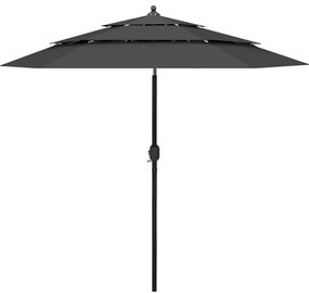 vidaXL Ομπρέλα Κήπου 3 Επιπέδων Ανθρακί 2,5μ. Ιστό Αλουμινίου