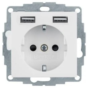 Πρίζα Σούκο με 2xUSB Λευκό Ματ Berker 48031909 Hager-48031909-Λευκό 48031909