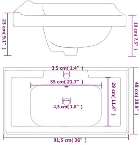 Νιπτήρας Μπάνιου Ορθογώνιος Λευκός 91,5x48x23 εκ. Κεραμικός - Λευκό