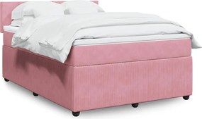vidaXL Κρεβάτι Boxspring με Στρώμα Ροζ 160x200 εκ. Βελούδινο